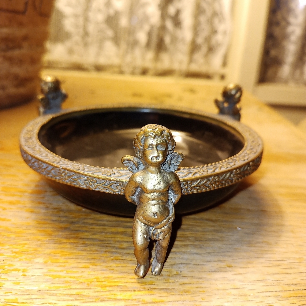 baroque style ceramic cherub Dish marked 1895